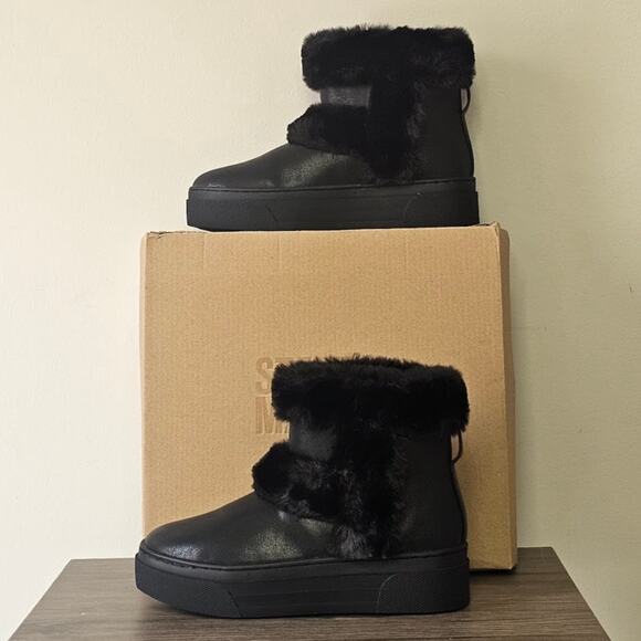 Steve Madden Kids Bunny Fur Boots  Big Kids Size 3 Black  NWT - Picture 1 of 9